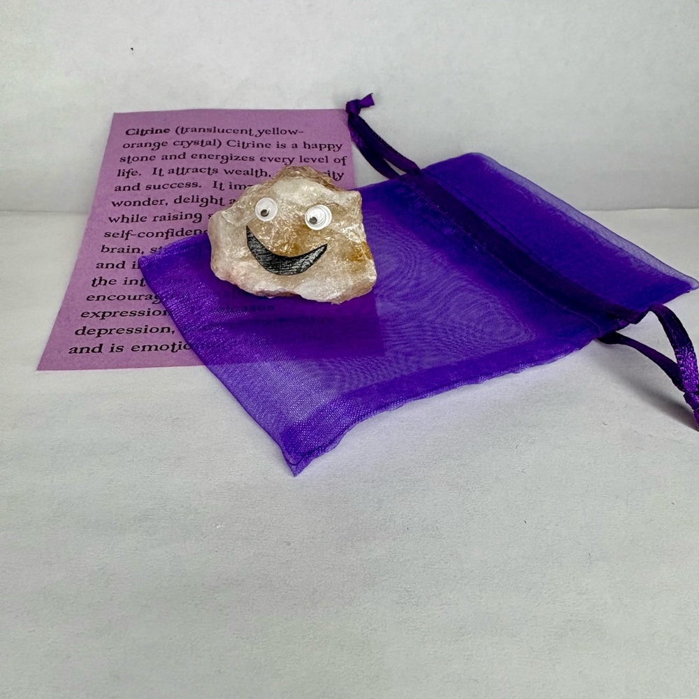 Gemstone Emoji Citrine Smiling Face One of Kind Natural Stone W/Gift Bag W/ Info